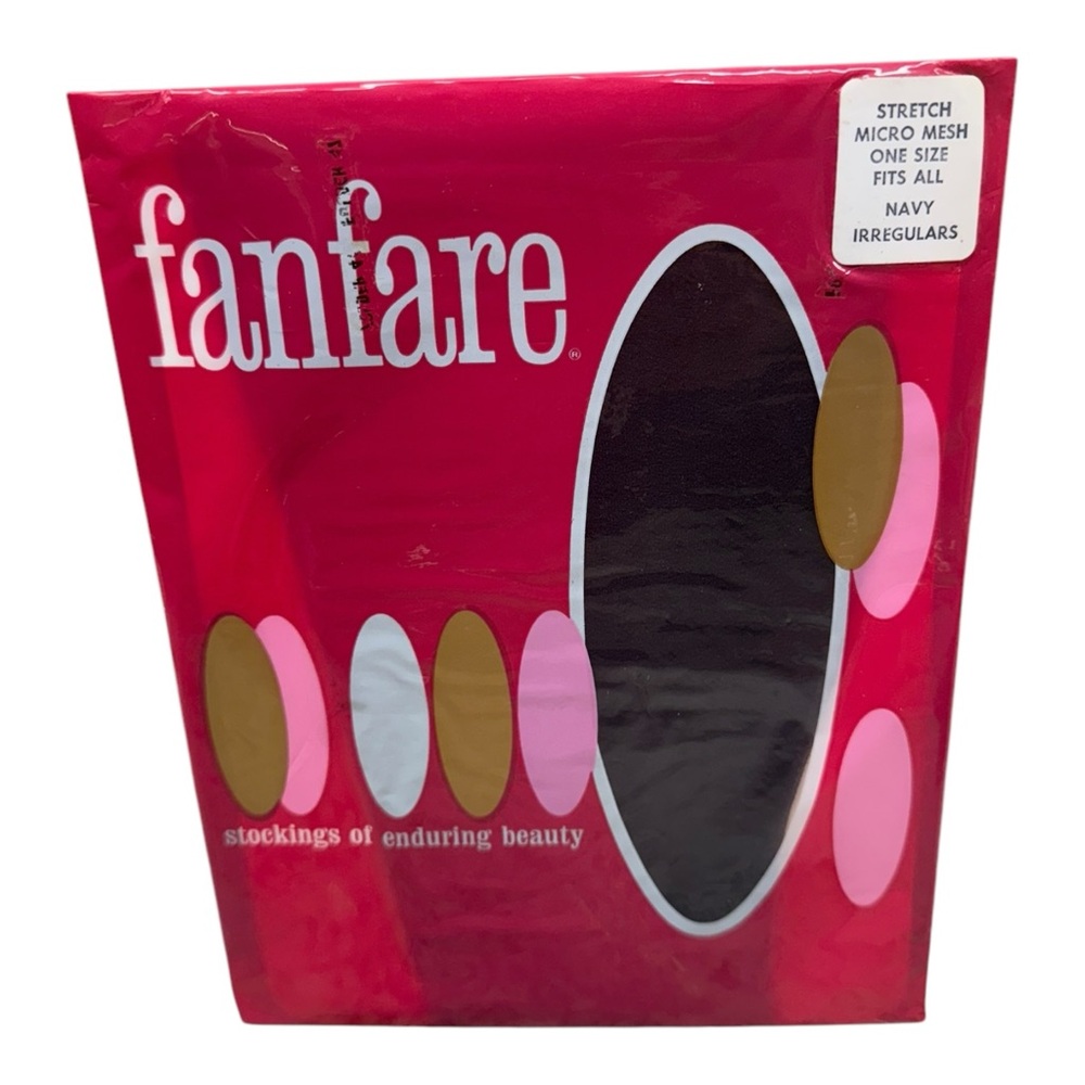 Vintage Fanfare Stretch Microfilm Micro Mesh Stockings 100% Nylon One Size Navy